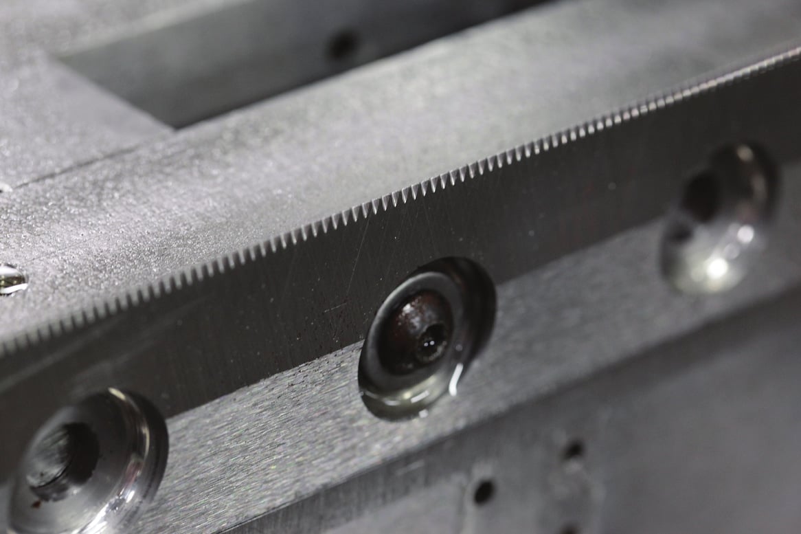 Close-up of metallic machinery components.
