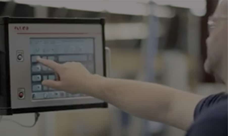 Person interacting with touchscreen interface