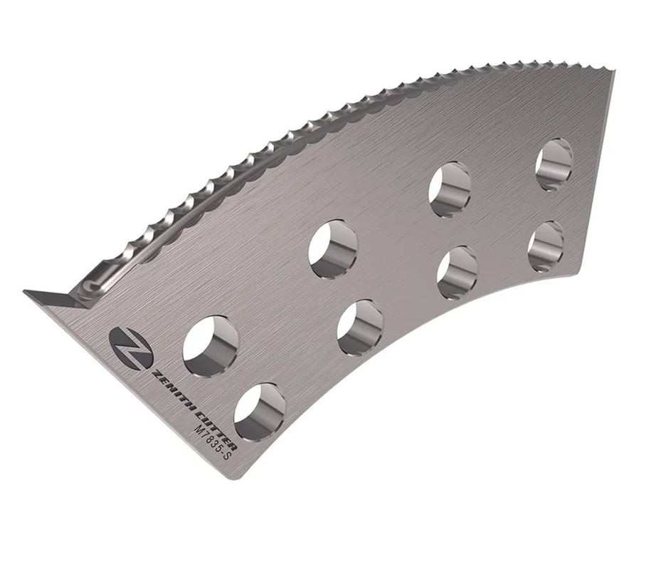 Curved metal blade with holes