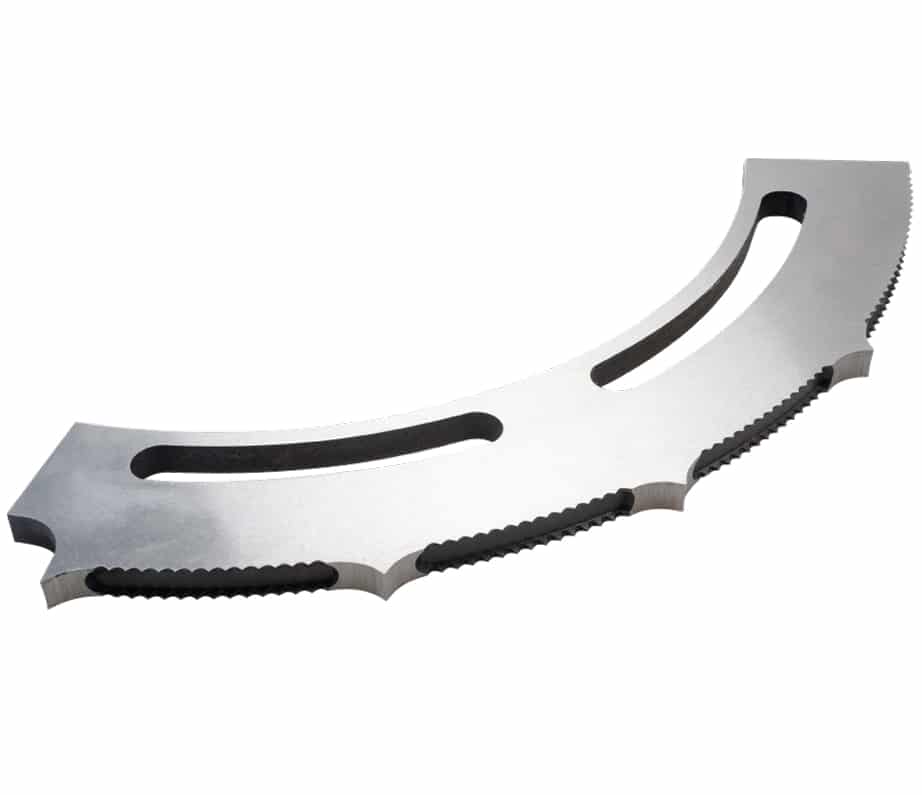 Curved metal cutting tool blade