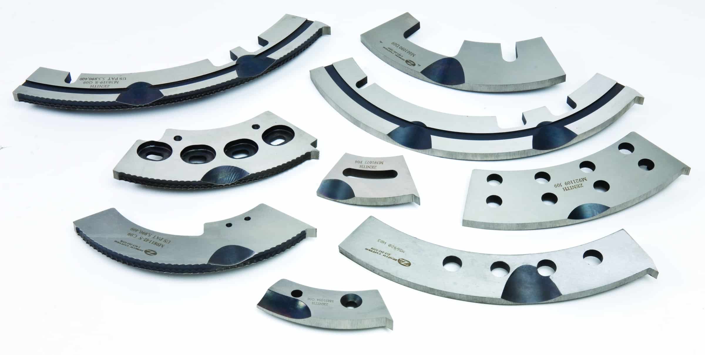 Various curved metal cutting blades
