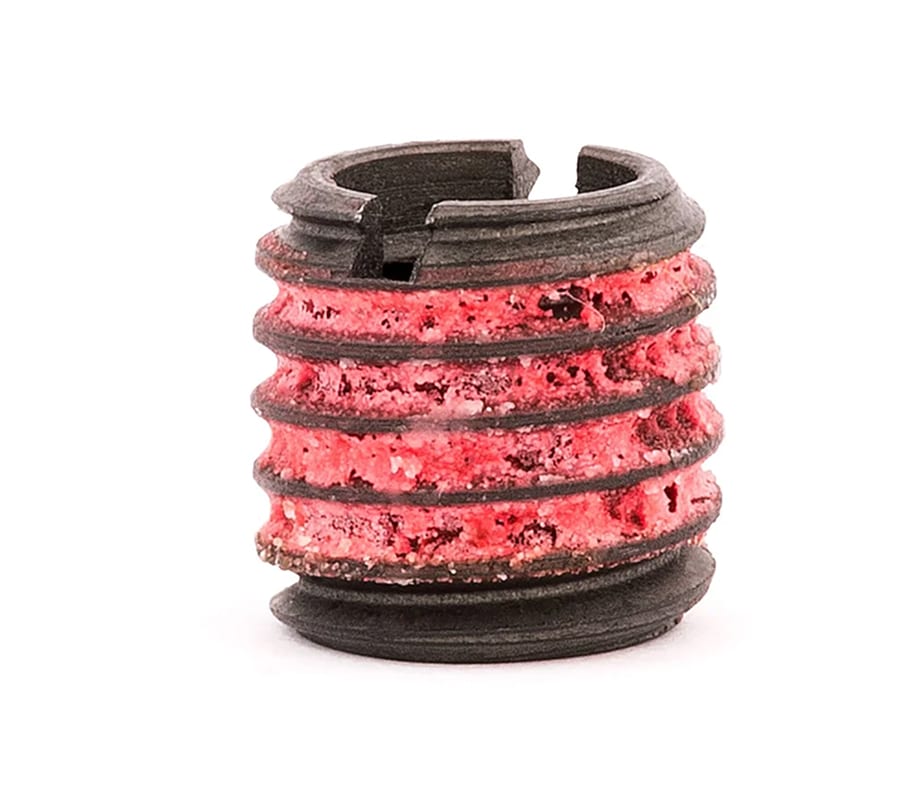 Red and black threaded cylindrical object